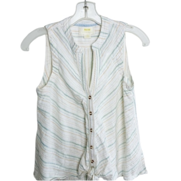 Anthropologie Maeve Blue Stripe Button/Tie Front Sleeveless Top Sz 0/XS Beachy - Picture 4 of 12